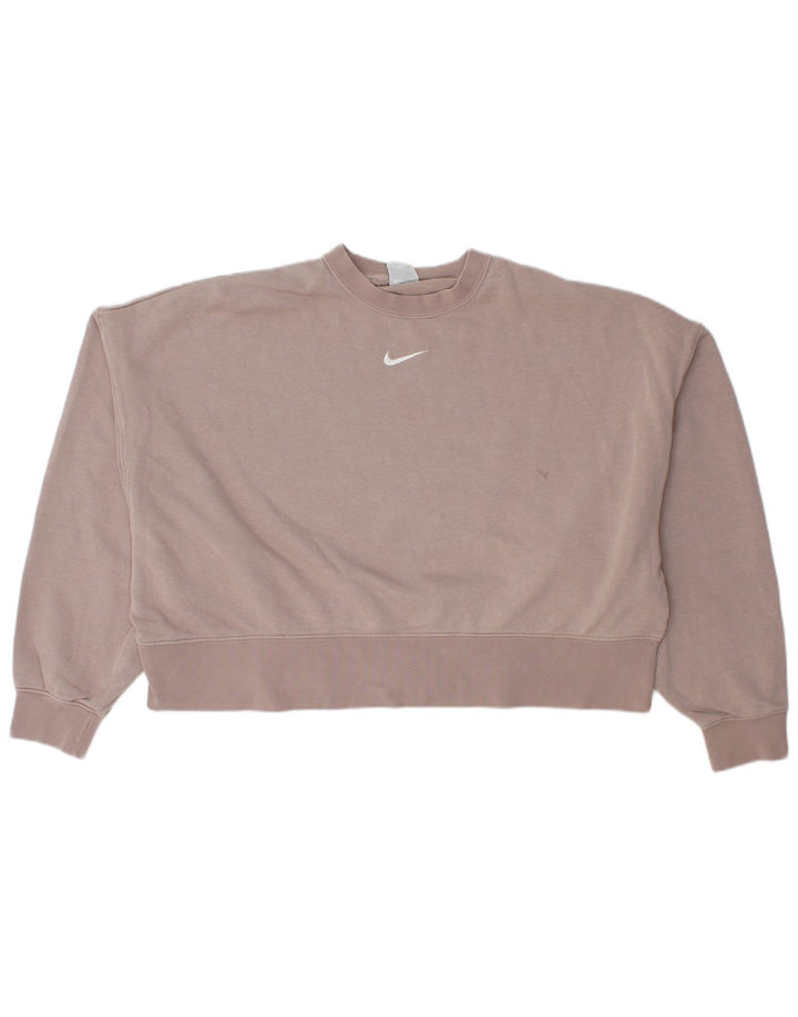 Nike Womens Crop Oversized Sweatshirt Jumper UK 14 Medium Pink Bomuld