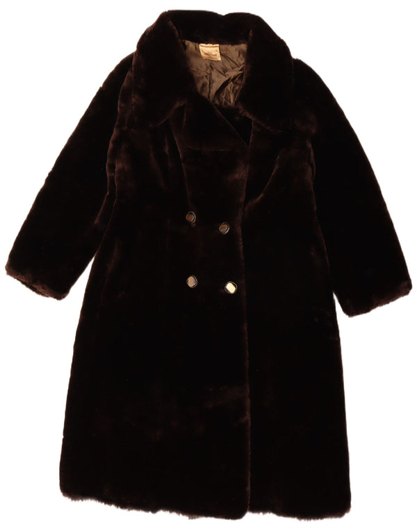 Vintage Dame imiteret Pels Dobbeltradet Frakke IT 50 XL Brun
