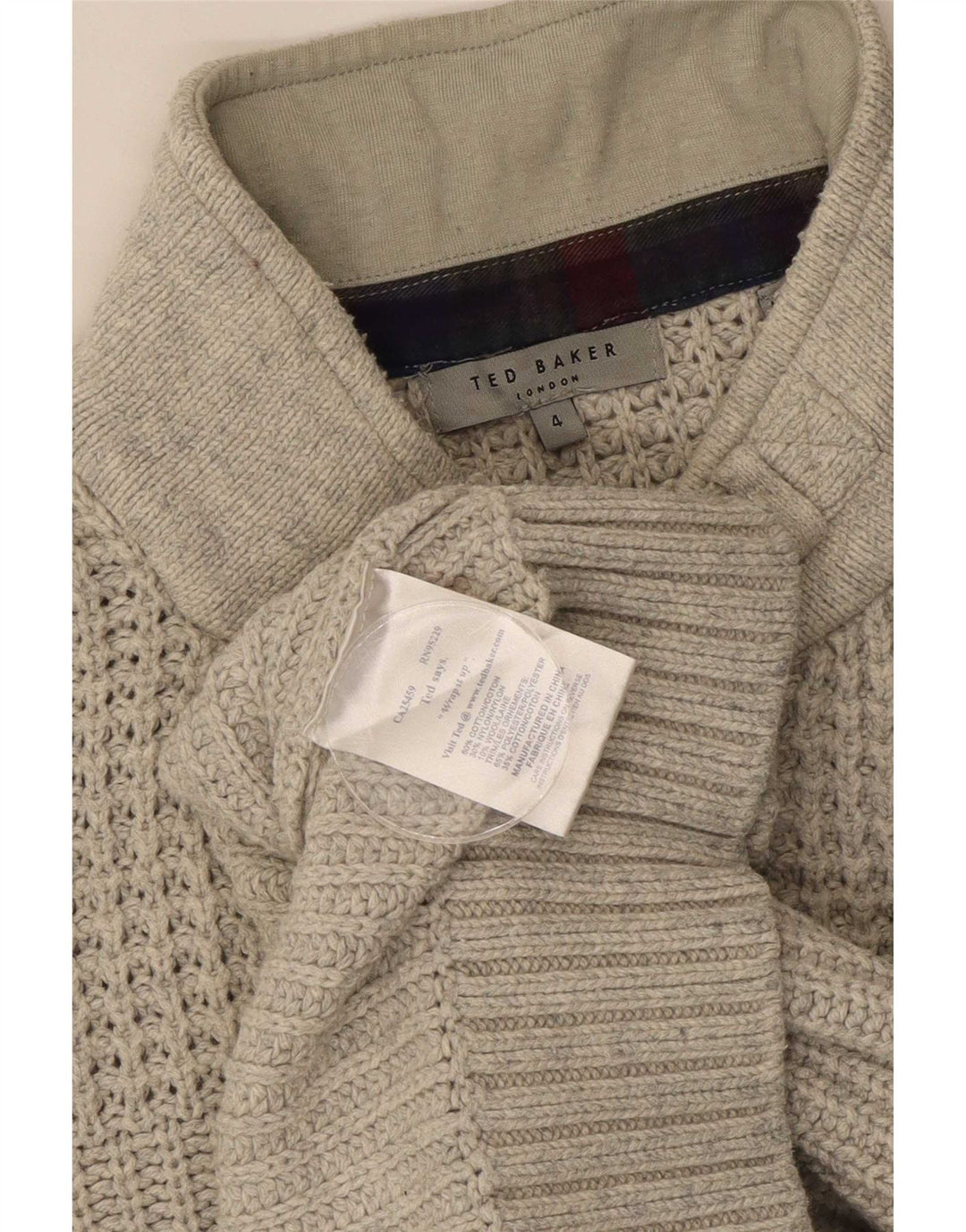 Ted Baker Herre Button Neck Jumper Sweater Størrelse 4 Stor Grå Bomuld