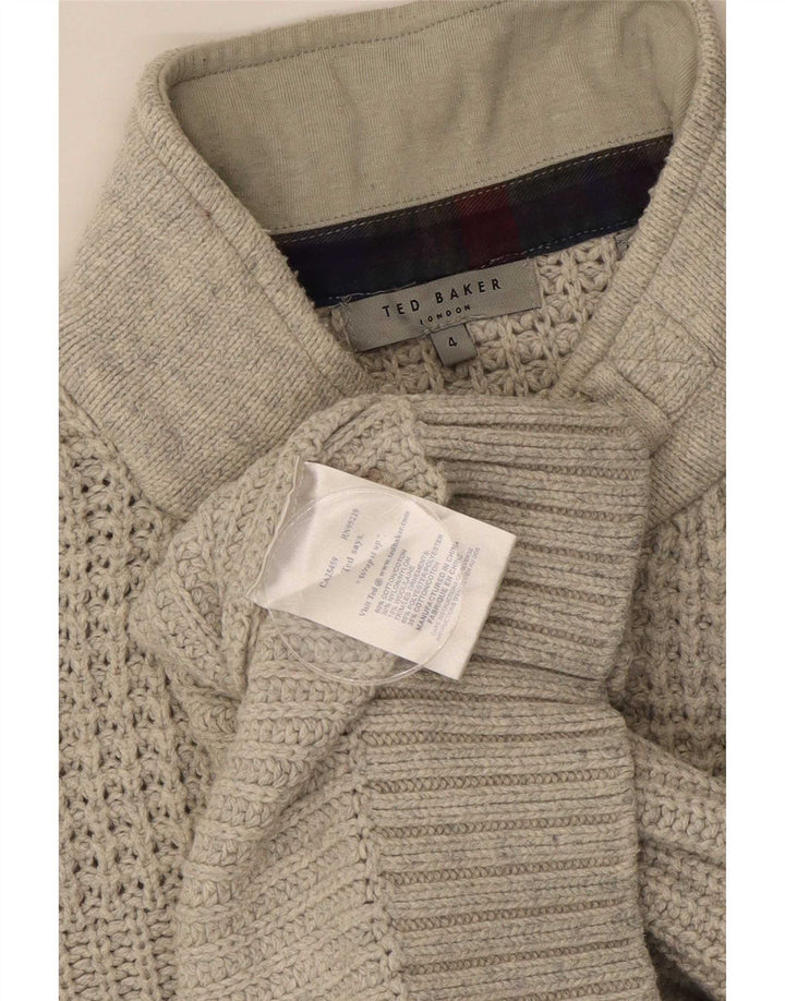 Ted Baker Herre Button Neck Jumper Sweater Størrelse 4 Stor Grå Bomuld