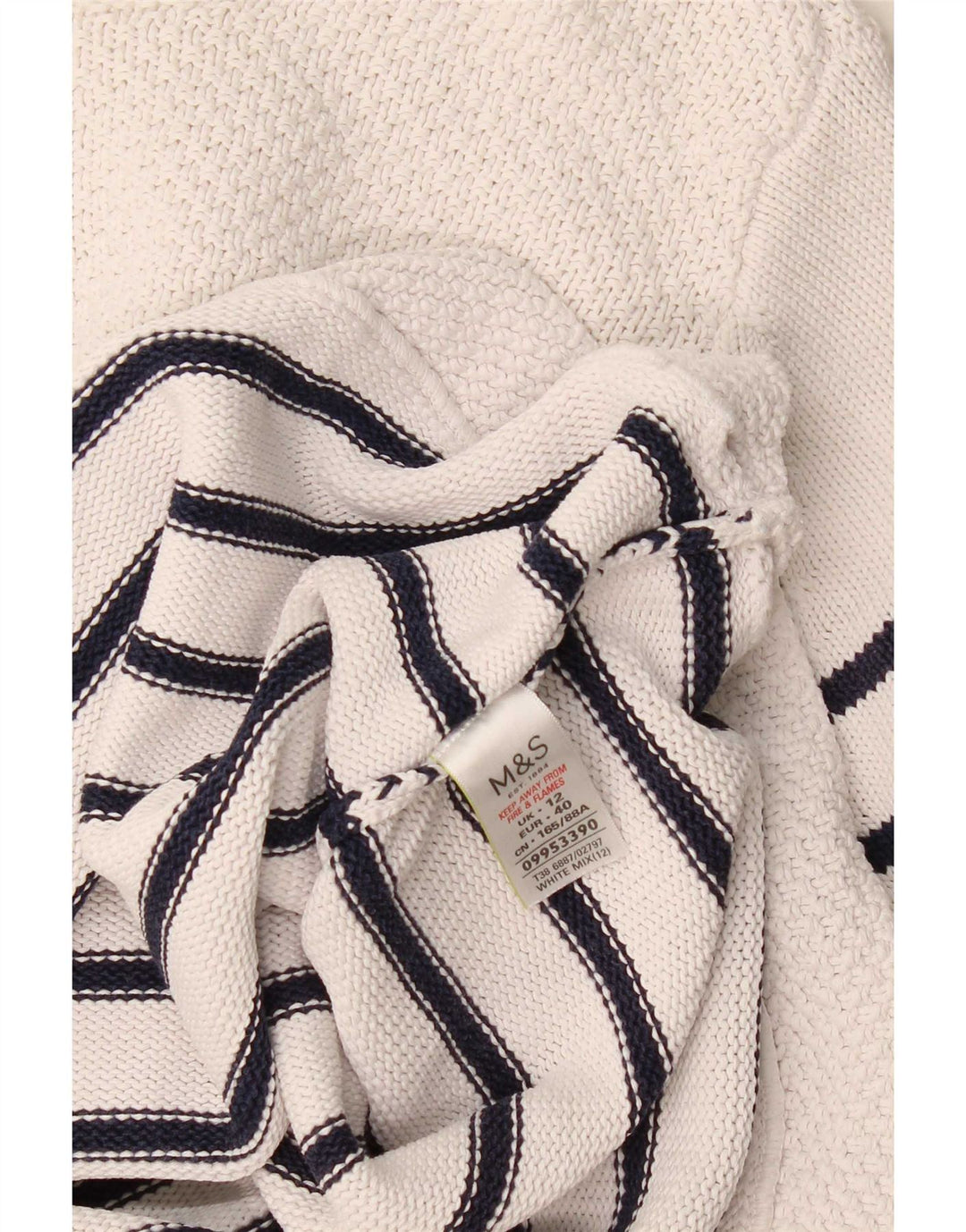Marks & Spencer Dame Boat Neck Jumper Sweater UK 12 Mellem hvid stribet