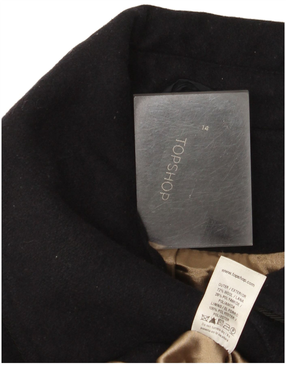Topshop Dame Overfrakke UK 14 Medium Navy Blue Uld