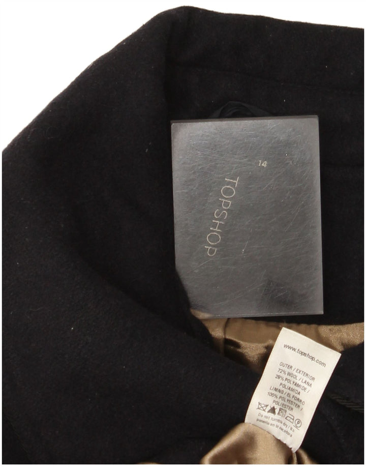Topshop Dame Overfrakke UK 14 Medium Navy Blue Uld