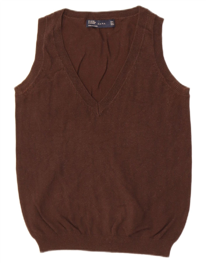 Zara Dame Vest Tank Top UK 12 Medium Brun Bomuld