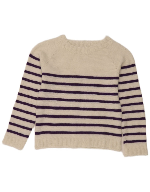 Vintage Dame Boat Neck Jumper Sweater UK 12 Medium Hvid Stribet