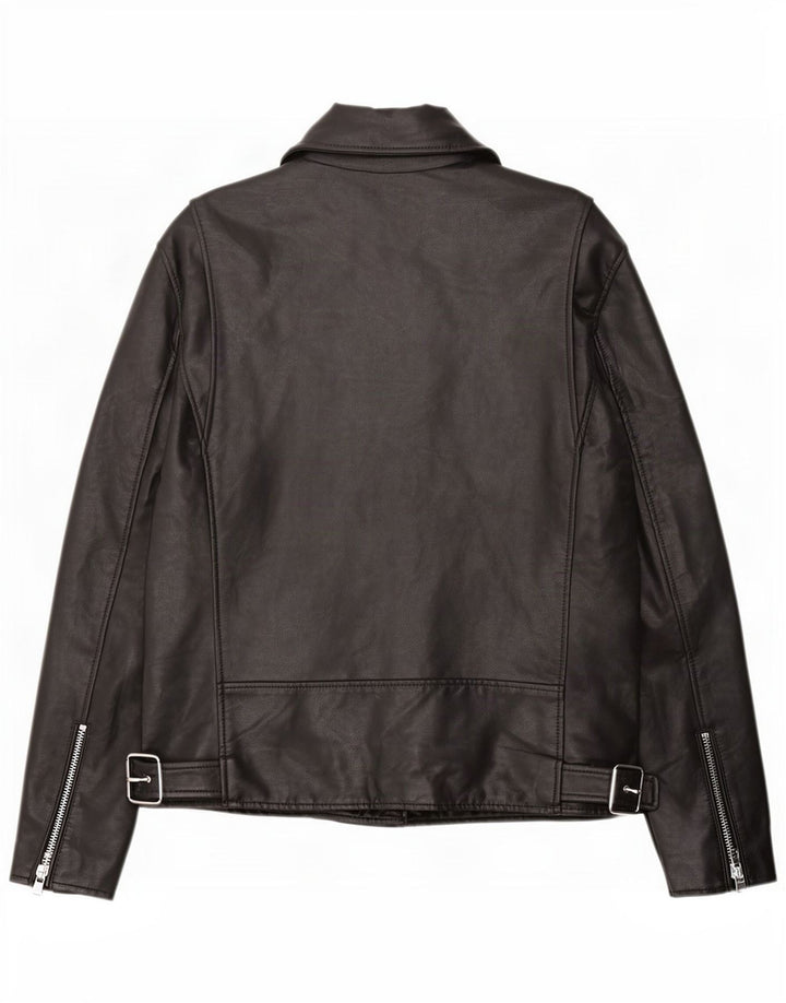 Zara Herre Biker-jakke i imiteret læder UK 42 XL Sort polyurethan