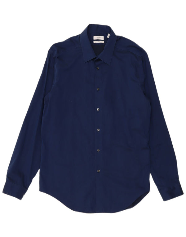 Calvin Klein Herre Slim Fit skjorte UK 16 1/2 Large Navy Blue Cotton