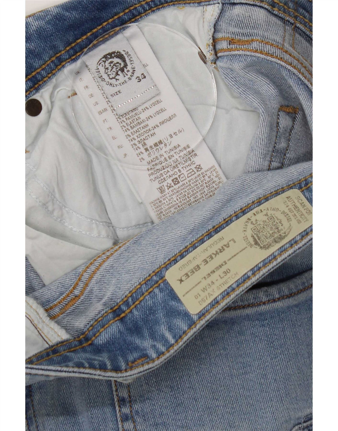 Diesel Herre Larkee-Beex Distressed Regular Tapered Jeans W34 L30 Blå