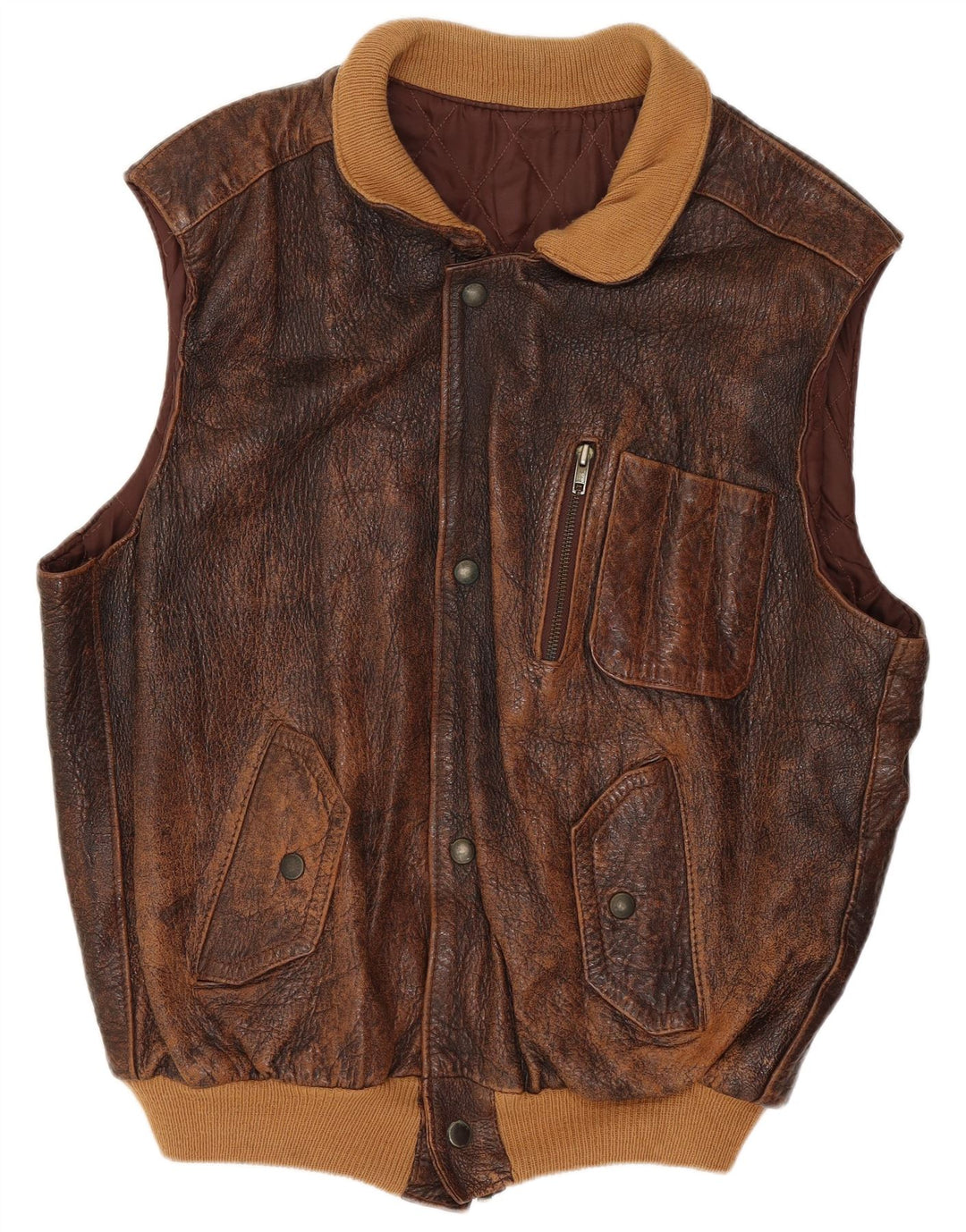 Vintage Herre Læder Gilet UK 38 Medium Brown