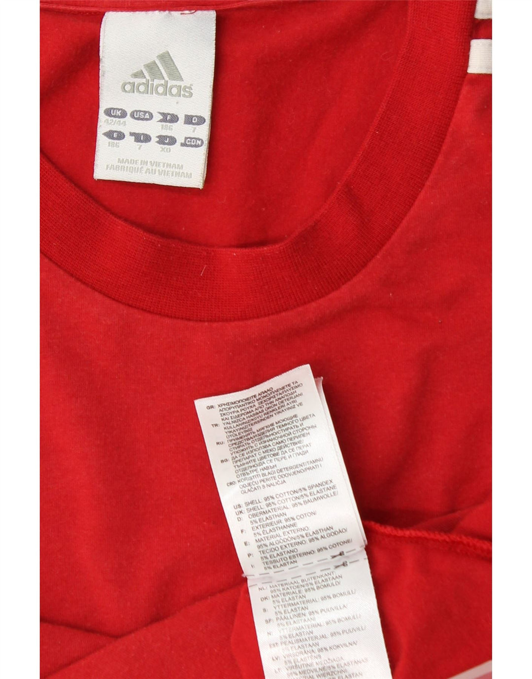 ADIDAS Herre T-Shirt Top UK 42/44 Stor Rød Colourblock Bomuld