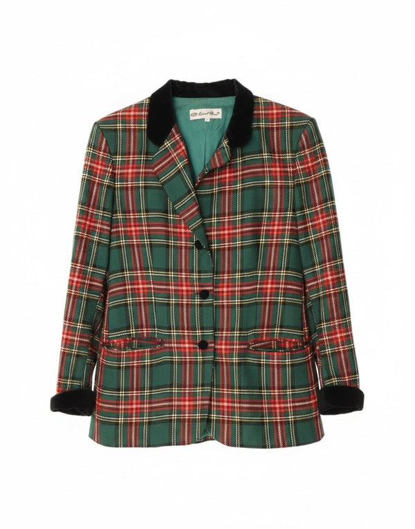Vintage Dame 1 Knap Blazer Jacket UK 14 Large Green Check Classic