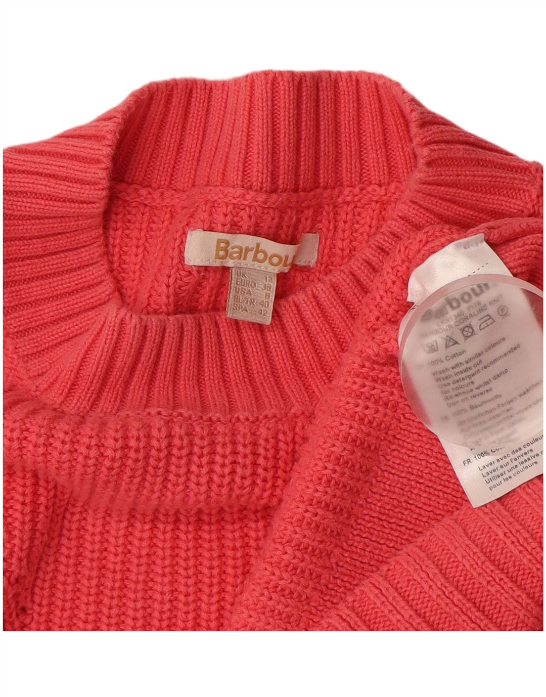 BARBOUR Dame Oversized Crew Neck Jumper Sweater UK 12 Medium Pink