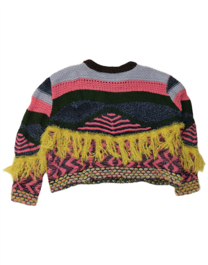 ZARA Womens Crop Crew Neck Jumper Sweater UK 14 Medium Multicoloured