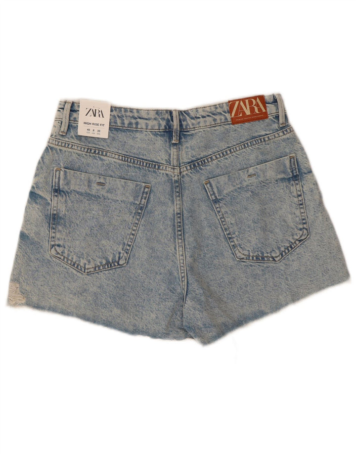 ZARA Dames Distressed Denim Shorts EU 40 Medium W30 Blue Cotton
