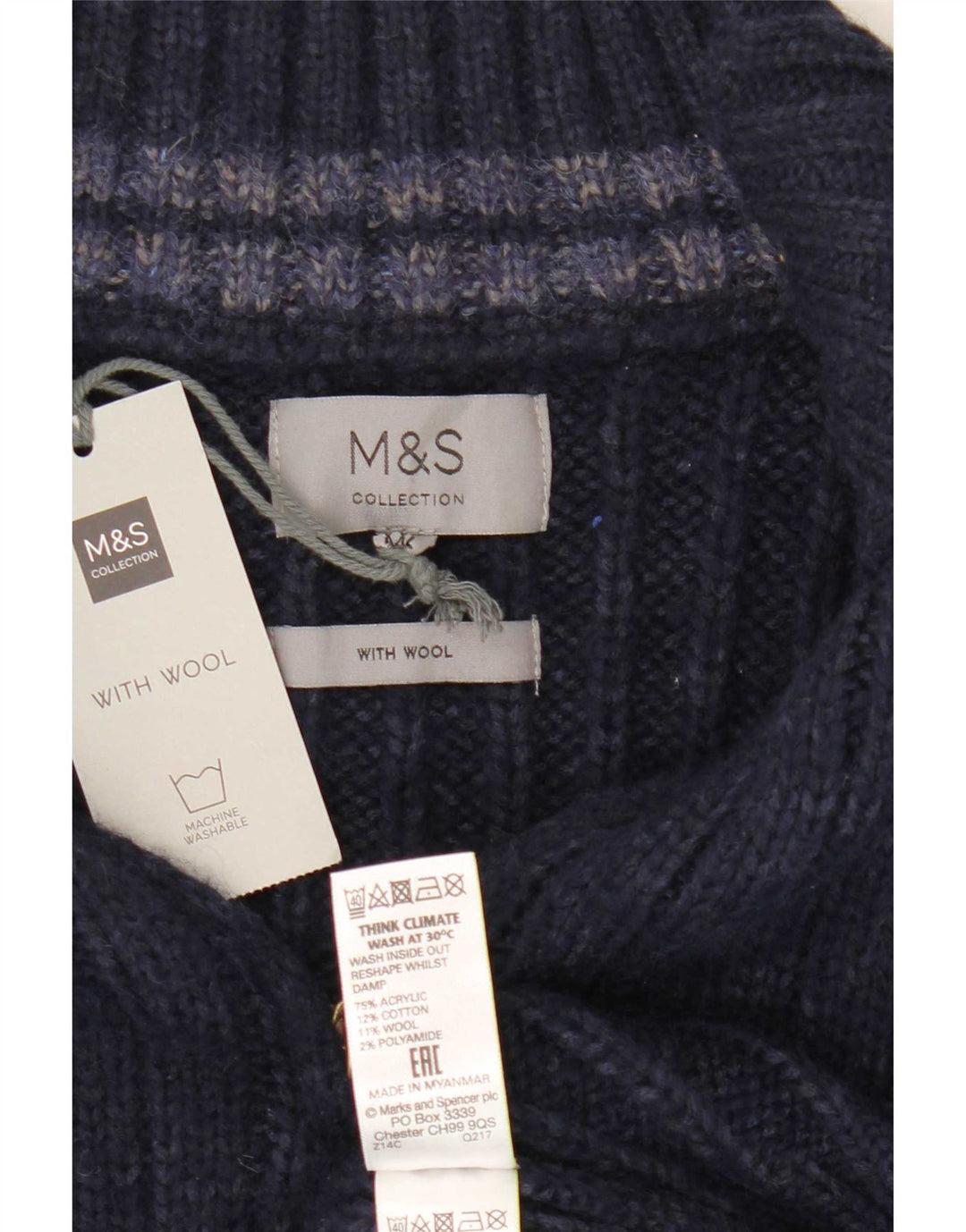 Marks & Spencer Herre Zip Neck Jumper Sweater 2XL Navy Blue Akryl
