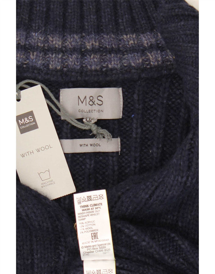 Marks & Spencer Herre Zip Neck Jumper Sweater 2XL Navy Blue Akryl