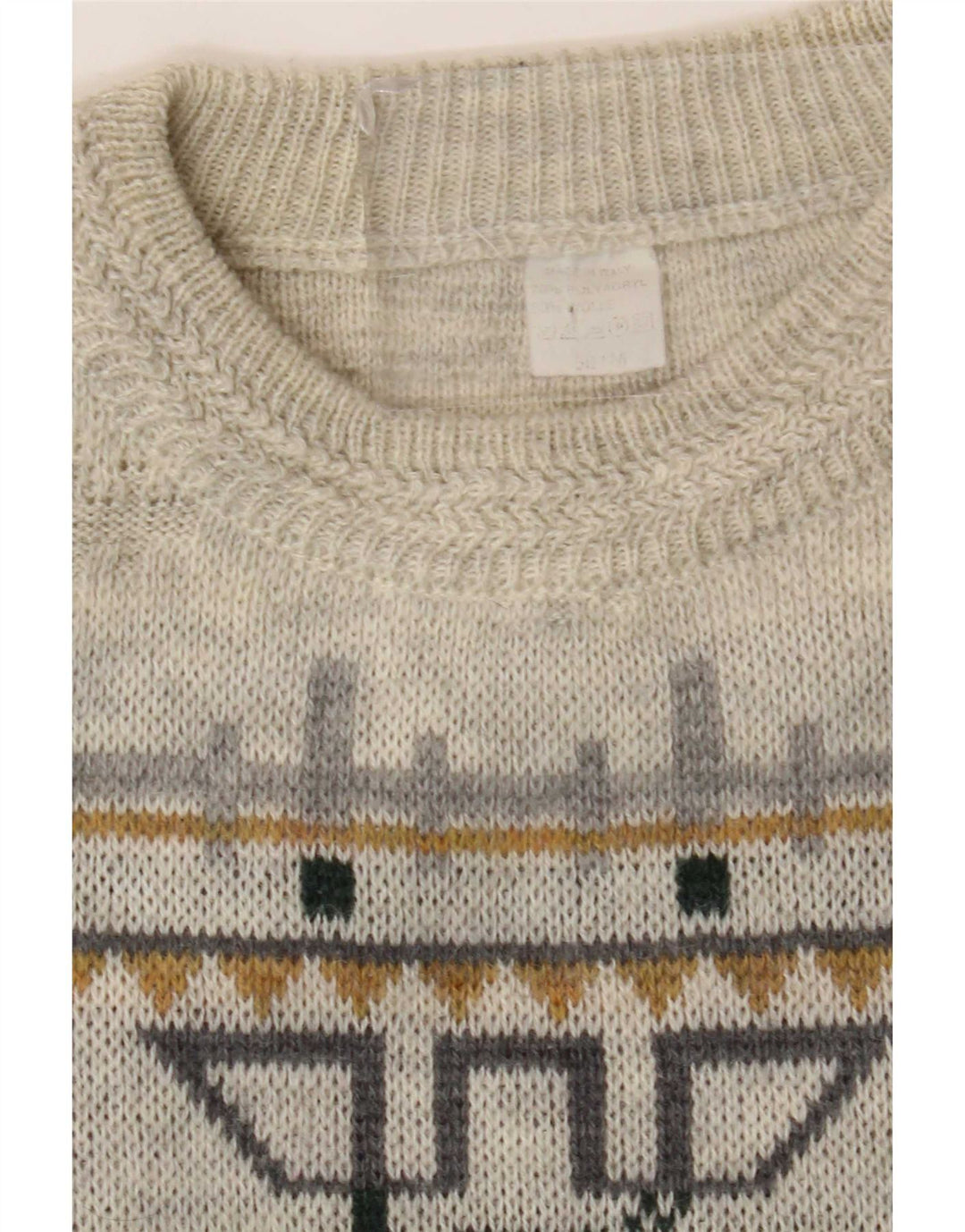 Vintage herre rund hals sweater IT 50 mellemgrå geometrisk akryl