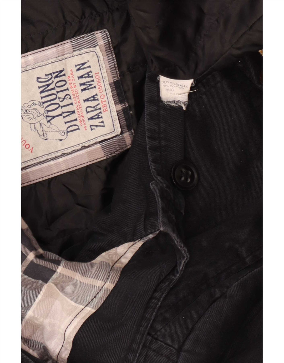 Zara Herre Hooded Duffel Coat UK 36 Small Navy Blue Cotton