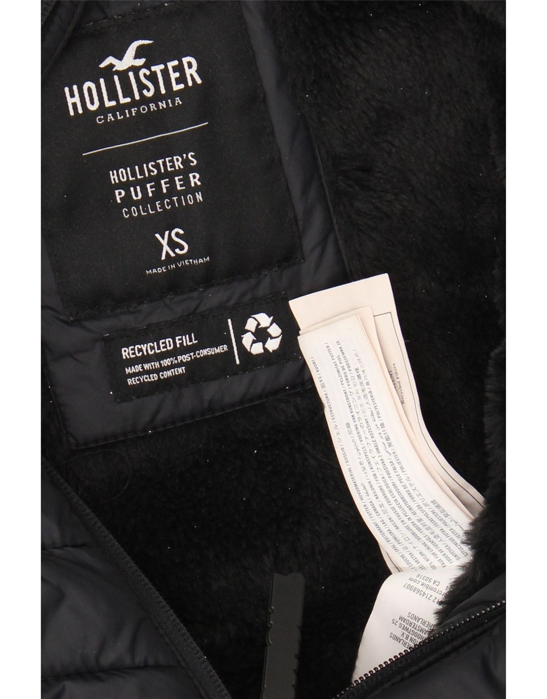 HOLLISTER Herre hættepolstret jakke UK 34 XS sort nylon