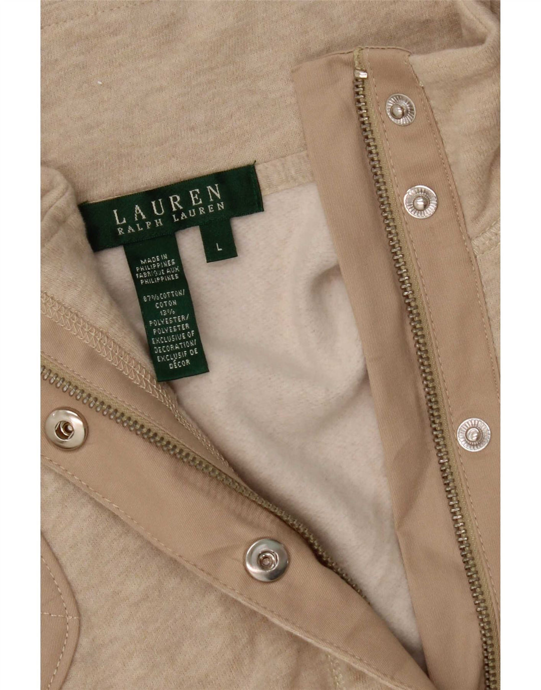 Ralph Lauren Womens Bomber Jacket UK 16 Large Beige Colourblock Bomuld