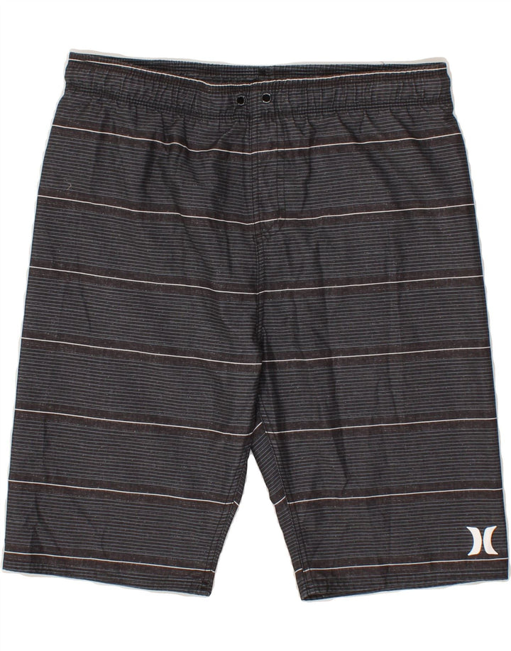 HURLEY Boys Swimming Shorts 13-14 Years XL Grey Pinstripe Polyester Vintage Hurley and Second-Hand Hurley from Messina Hembry 