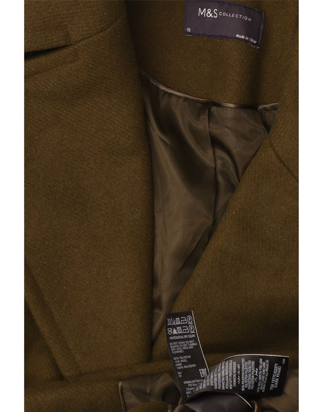 Marks & Spencer Womens Pea Coat UK 18 XL Khaki Polyester