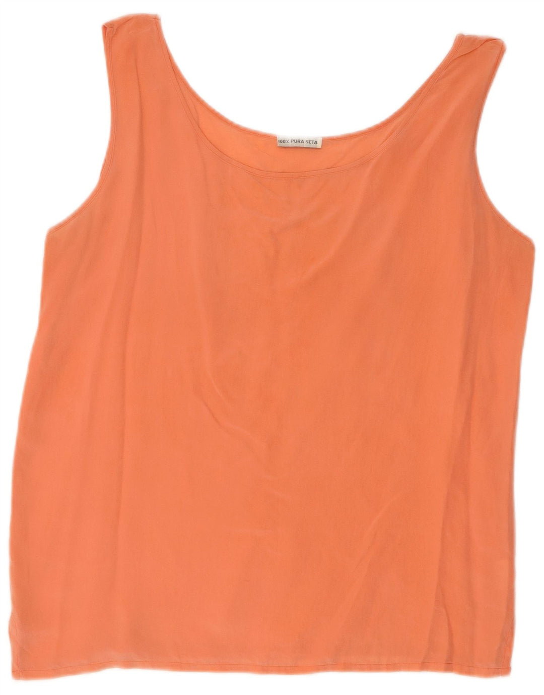 Vintage Dame ærmeløs bluse Top UK 16 Large Orange Silk