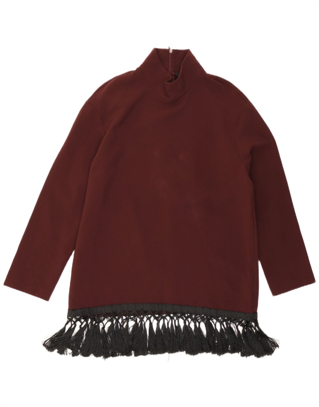 Zara Dame Langærmet Tunika Top UK 14 Medium Burgundy