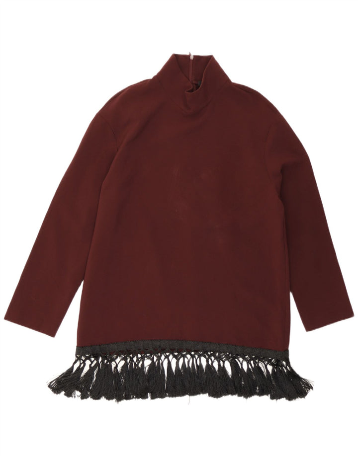 Zara Dame Langærmet Tunika Top UK 14 Medium Burgundy