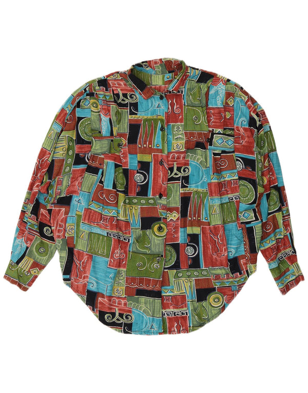 Vintage dameskjortebluse UK 20 2XL flerfarvet patchwork