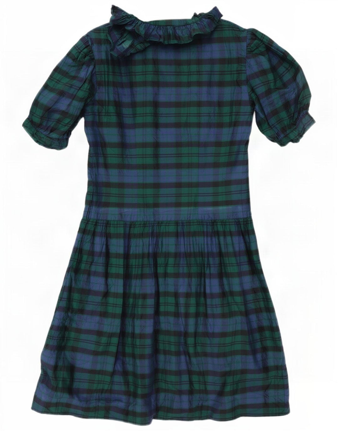 Vintage Kvinder Flæse Front A-Line Kjole IT 42 Medium Navy Blue Check Silke