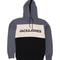 JACK & JONES Mens Graphic Hoodie Jumper Medium Navy Blue Colourblock Vintage Jack & Jones and Second-Hand Jack & Jones from Messina Hembry 