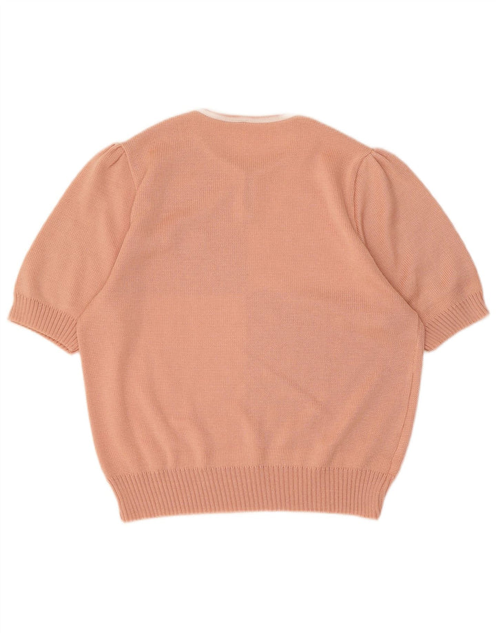 Vintage Dame V-hals sweater UK 12 Medium Pink Colourblock