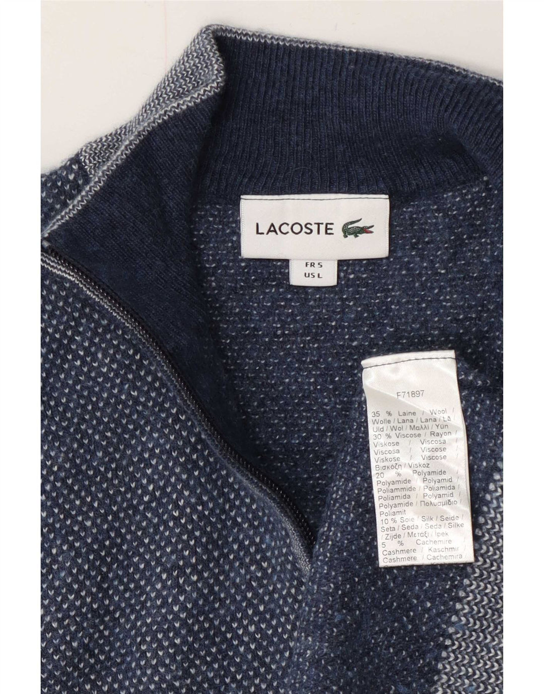 Lacoste Herre Cardigan Sweater Str. 5 Large Blå Uld