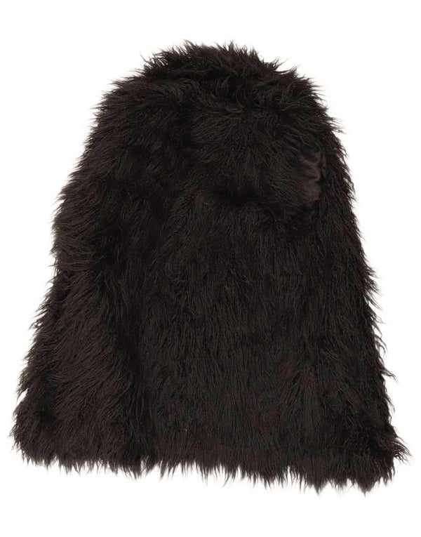 Zara Dame imiteret Pels Gilet UK 14 Medium Sort Modacryl