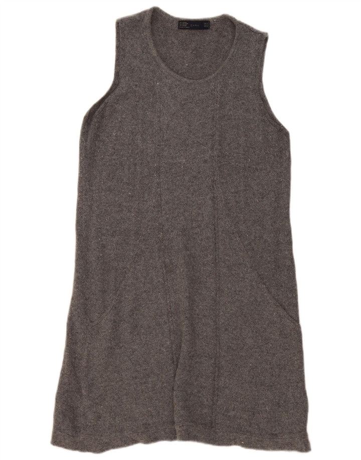 Zara Dame Ærmeløs Jumper Dress UK 14 Medium Grey Viscose