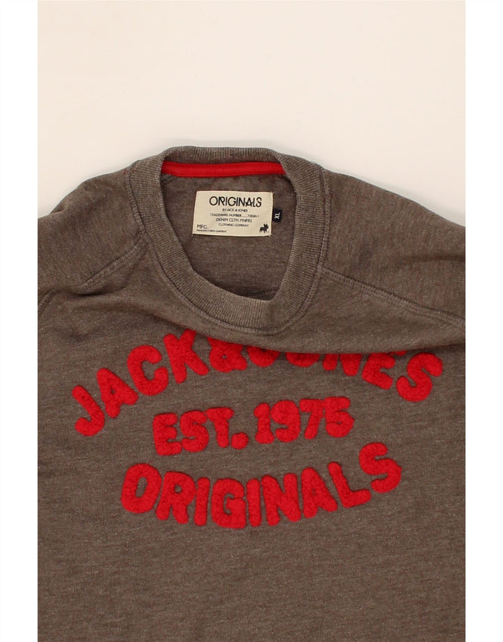 JACK & JONES Mens Graphic Sweatshirt Jumper XL Grey Polyester Vintage Jack & Jones and Second-Hand Jack & Jones from Messina Hembry 