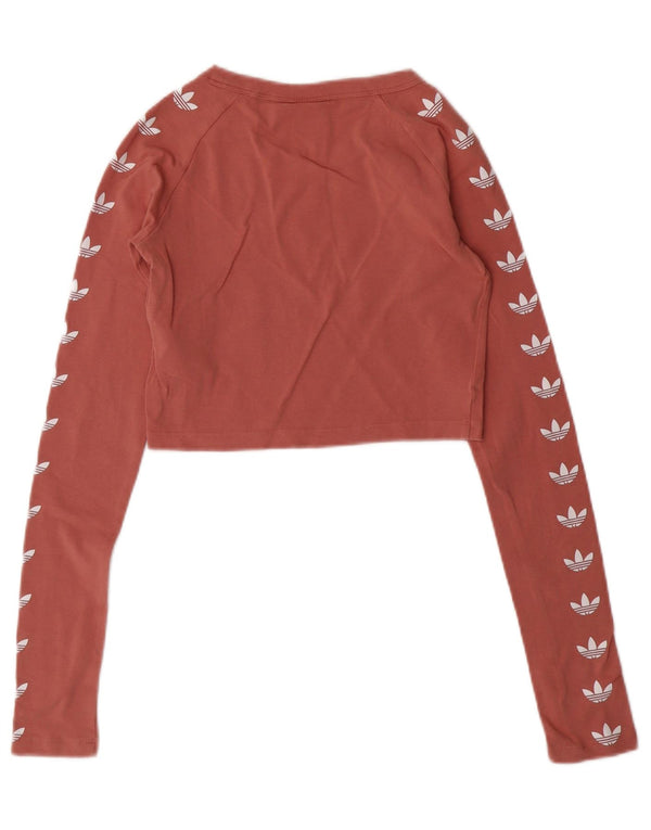 ADIDAS Dame Crop Grafisk Top Langærmet UK 6 XS Pink Bomuld