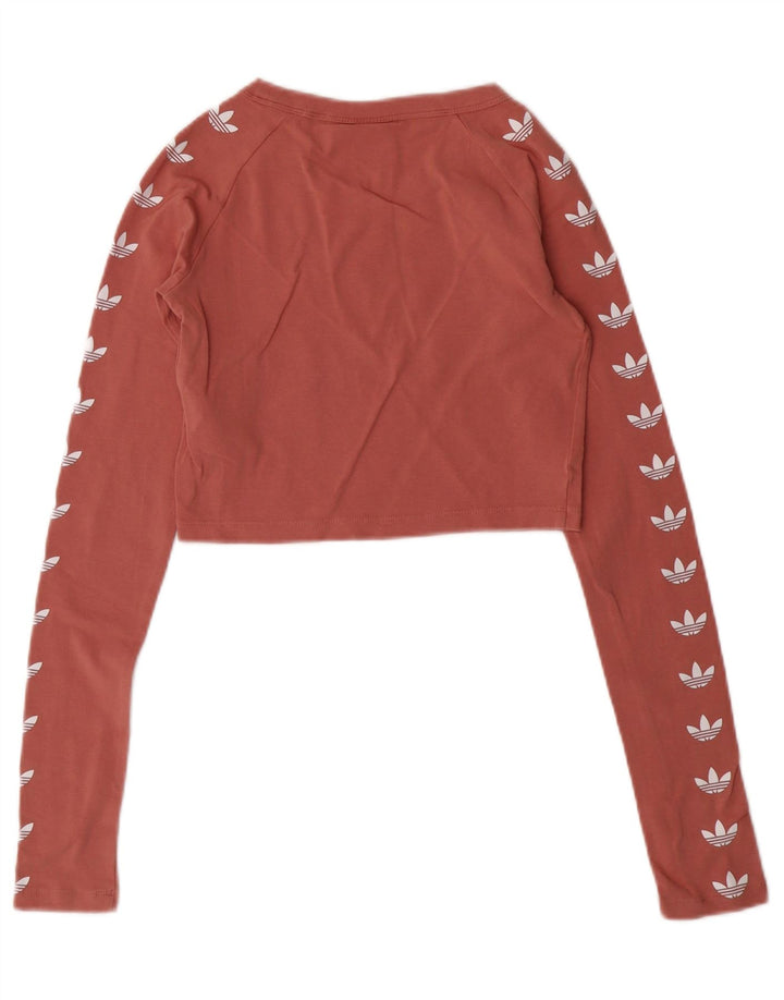 ADIDAS Dame Crop Grafisk Top Langærmet UK 6 XS Pink Bomuld