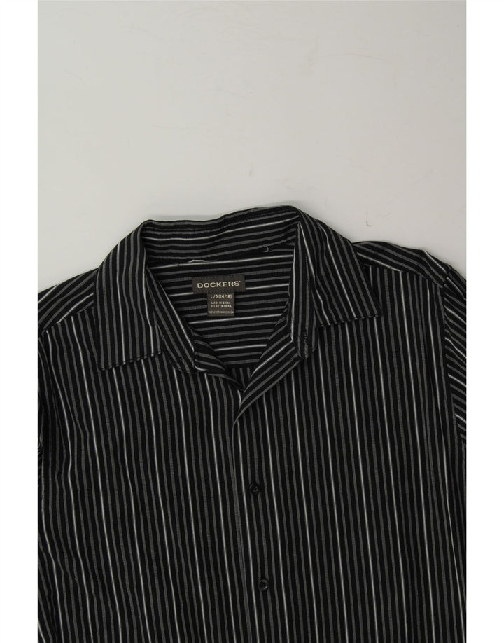 DOCKERS Boys Shirt 14-15 Years Large Black Striped Cotton Vintage Dockers and Second-Hand Dockers from Messina Hembry 