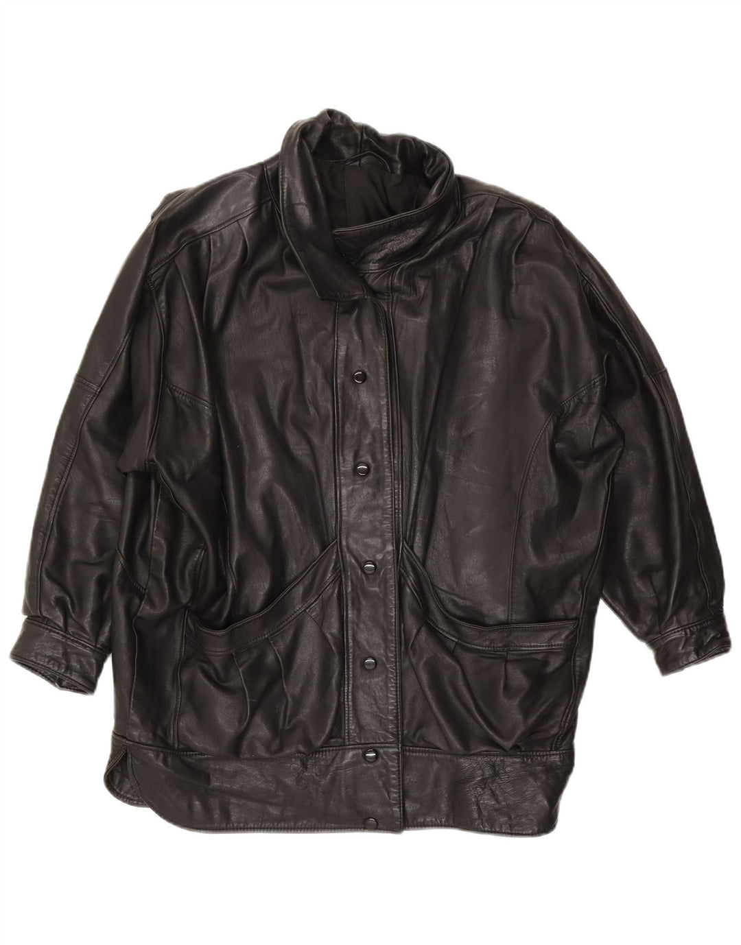 VINTAGE Oversized læderjakke til kvinder UK 14 Stor sort læder