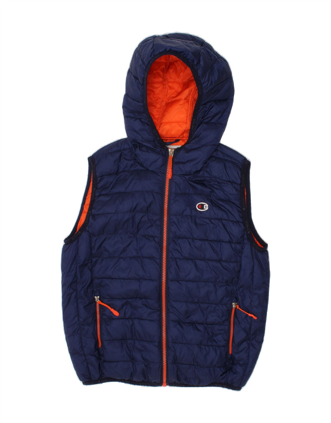 CHAMPION Boys Hooded Padded Gilet 9-10 Years Navy Blue Vintage Champion and Second-Hand Champion from Messina Hembry 