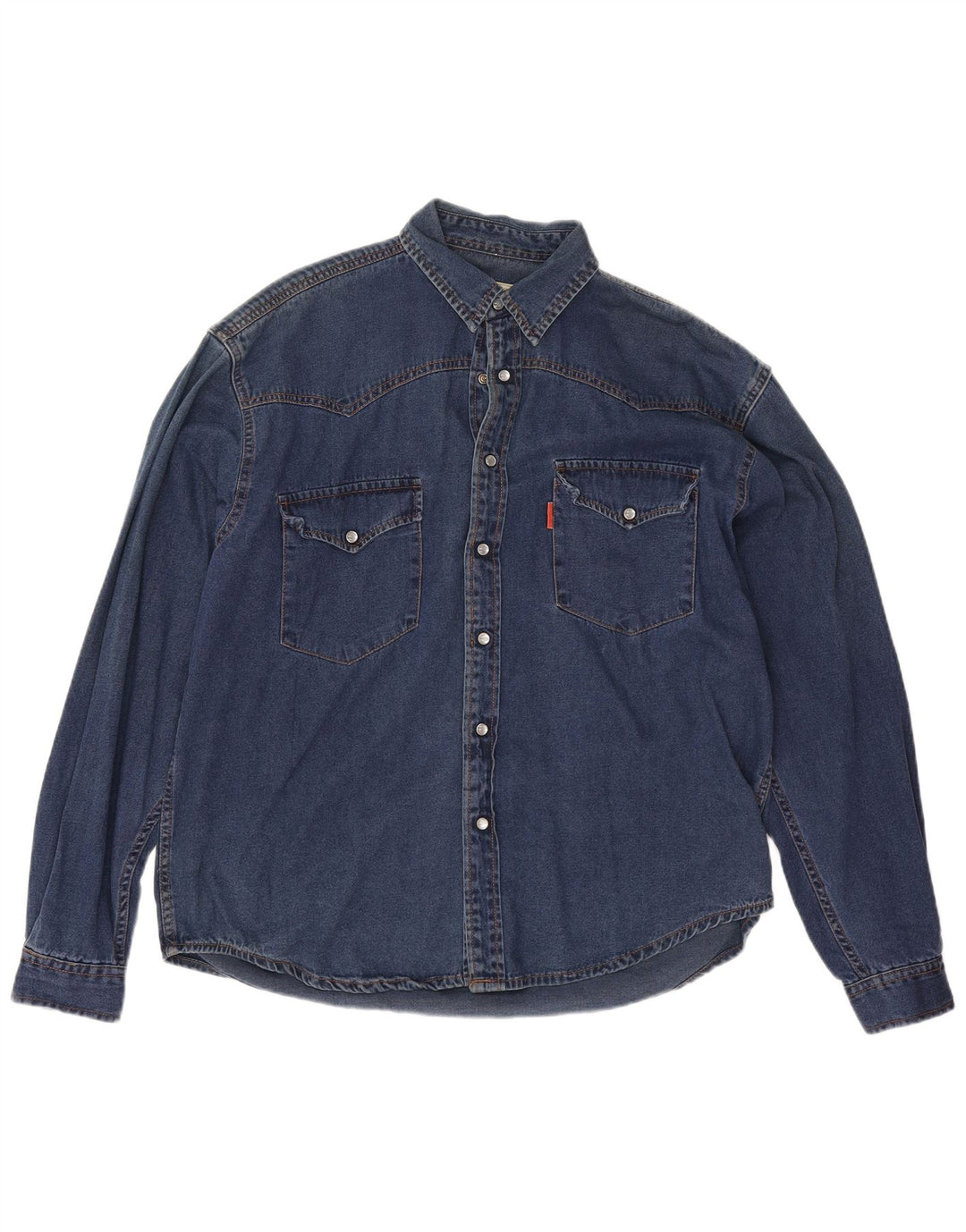 Vintage Herre Loose Fit Denim Shirt Medium Blue Bomuld