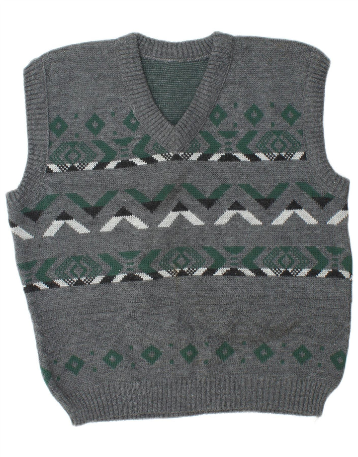 Vintage Herrevest Tank Top Large Grey Fair Isle