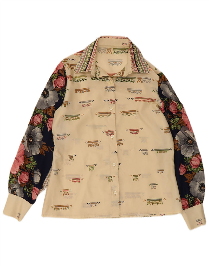 Vintage dameskjorte bluse UK 12 Medium Beige Floral