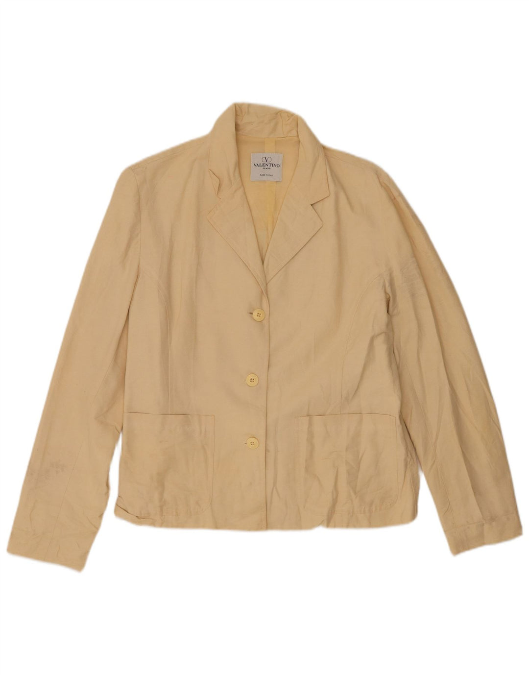 Valentino Dame 3 Button Blazer Jacket IT 40 Small Beige Pinstripe