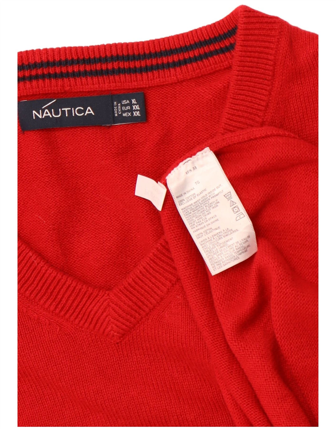 NAUTICA Herre V-hals sweater XL Rød Bomuld