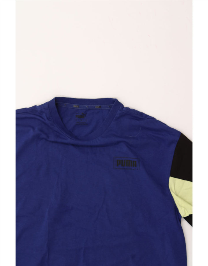 PUMA Mens T-Shirt Top Medium Blue Colourblock Cotton Vintage Puma and Second-Hand Puma from Messina Hembry 