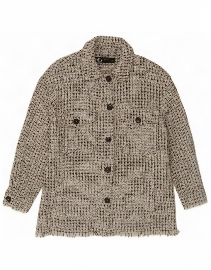 Zara Dame Shacket Jacket UK 14 Medium White Flecked Bomuld