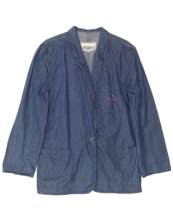 Krizia Jeans Dame 1 Knap Denim Blazer Jakke IT 46 Stor Blå Bomuld